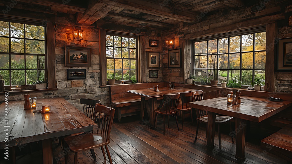 Fototapeta premium Rustic restaurant autumn foliage dining