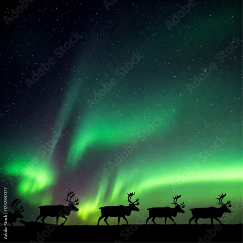 silhouette of a deer, deer and northern lights, deer in the night, deer in the forest, deer in the woods, santa claus on a sleigh