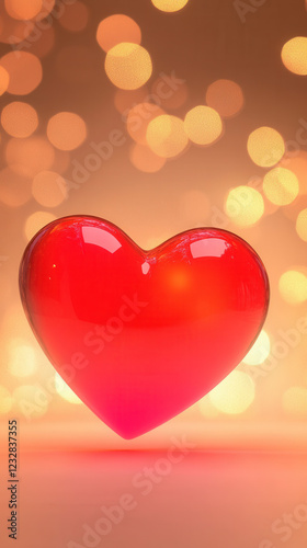 Monochrome soft beige background, single vibrant red heart