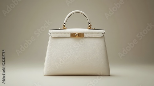Elegant cream handbag with golden accents showcased in soft natural light