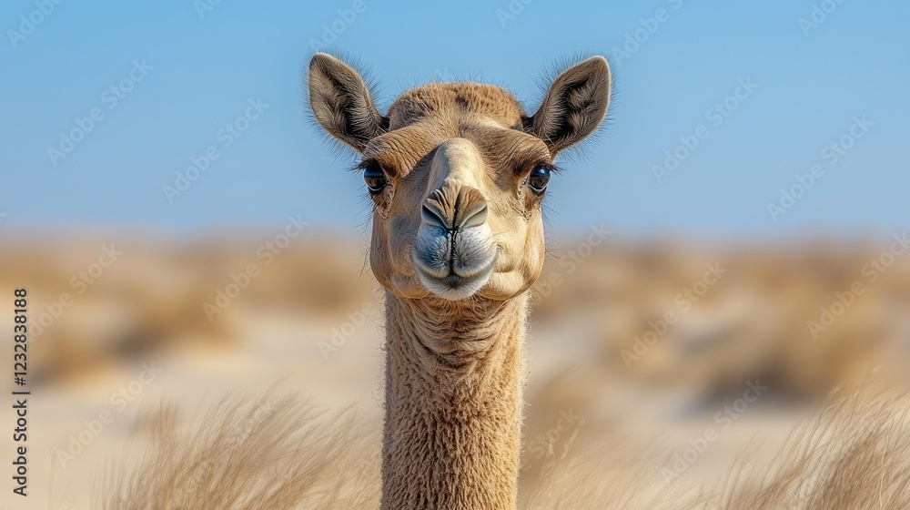 Obraz premium Dromedary Camel Portrait Desert Background