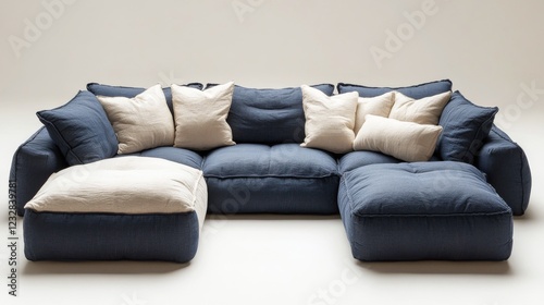 Comfortable sectional couch in modern living room with soft cushions and cozy...
