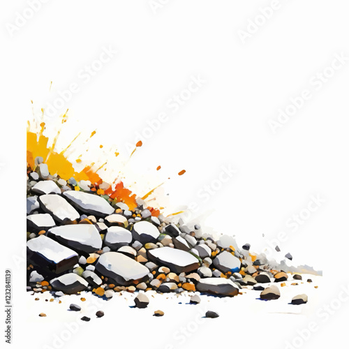 roadside with gravel and plants, decorative ornament with white upper area
