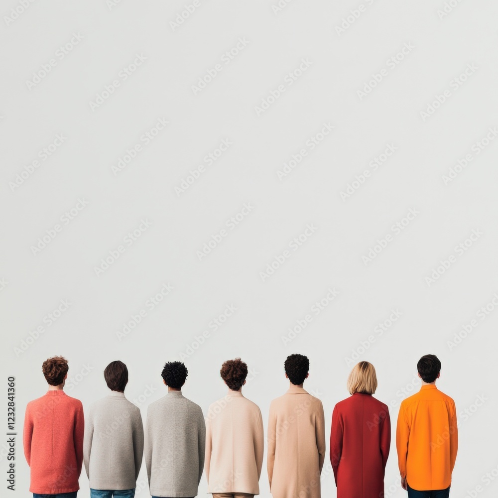 diverse group of people standing together in colorful jackets diverse group of people standing together in colorful jackets