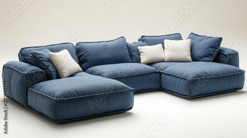 Comfortable sectional couch in modern living room with soft cushions and cozy...
