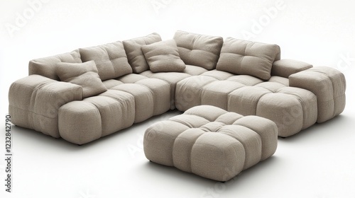 Cozy modern sectional sofa with soft cushions arranged in a stylish living ro...