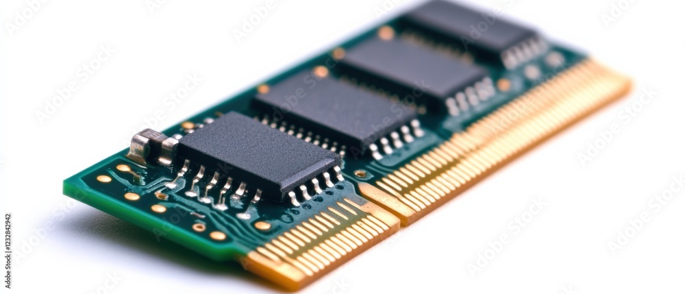 Close-up of a computer RAM module on a white background Close-up of a computer RAM module on a white background