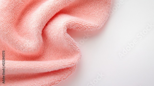 soft pink towel texture on white background with copy space