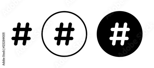 Hashtag icons set in black and blue colors on white background