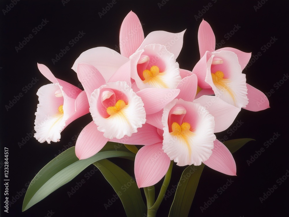 Naklejka premium pink orchid flowers on a black background