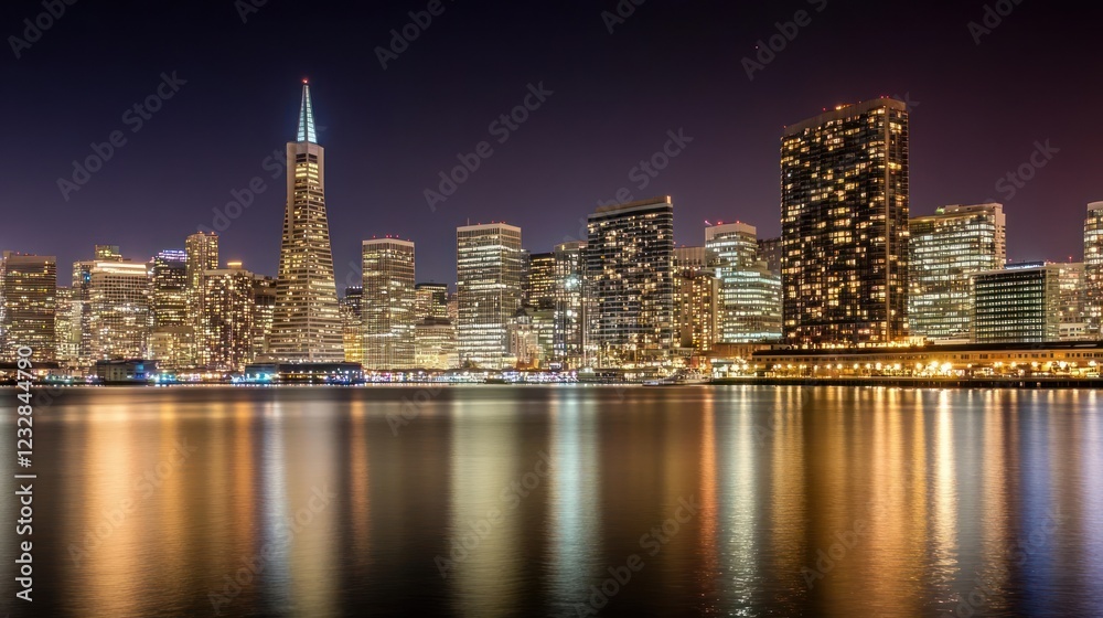 Fototapeta premium Nighttime San Francisco Skyline Cityscape Reflection