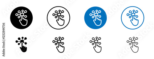 Interactivity icons set in black and blue colors on white background