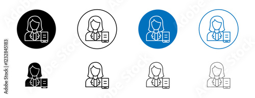 Librarian icons set in black and blue colors on white background