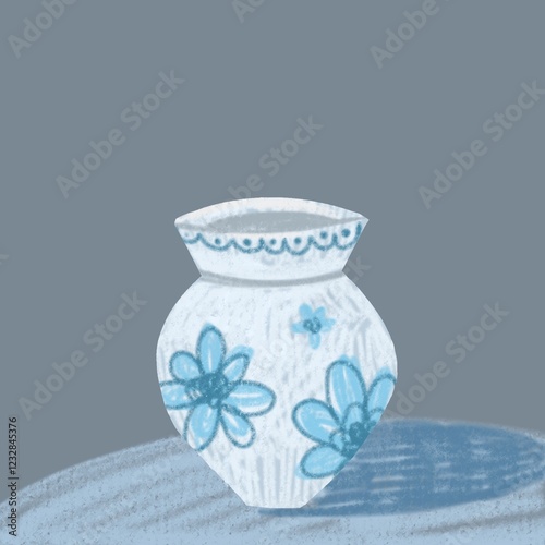 illustration. white vase with blue patterns on the table