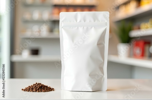Blank Paper Bag Package. Foil Pouch Packaging Eatery . Snack Sachet Pack Zoo Store Mockup