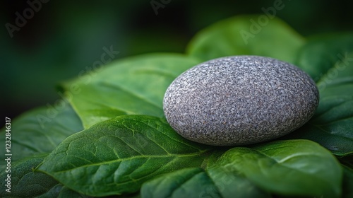 Elegant black stones and a fresh green leaf with water droplets showcasing na...