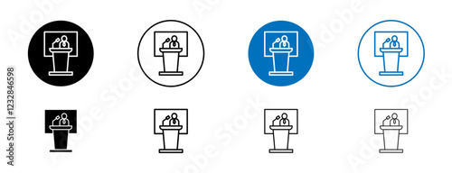 Public speaker icons set in black and blue colors on white background