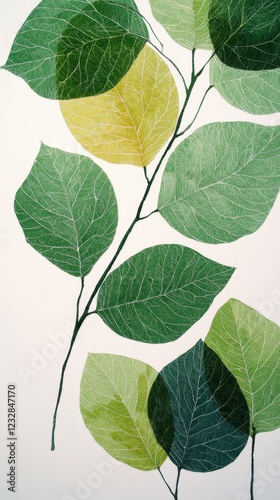 Detailed illustration of vibrant green leaves on a light background conveying...