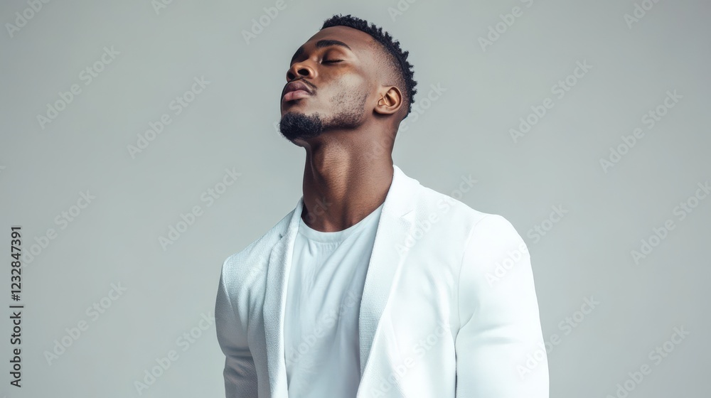 Obraz premium A young man in a white blazer calmly poses