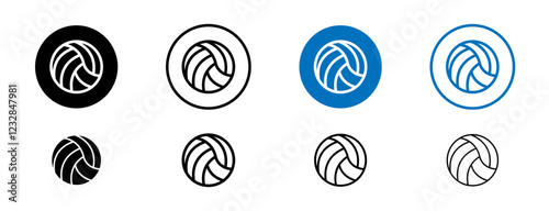 Volleyball icons set in black and blue colors on white background