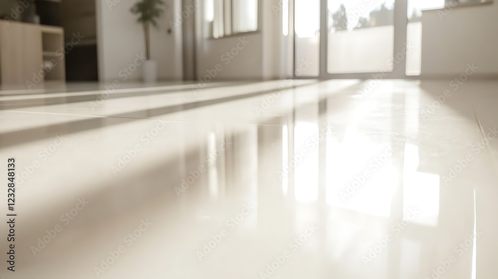 Fototapeta premium Sunlit Floor Reflecting Modern Interior Design