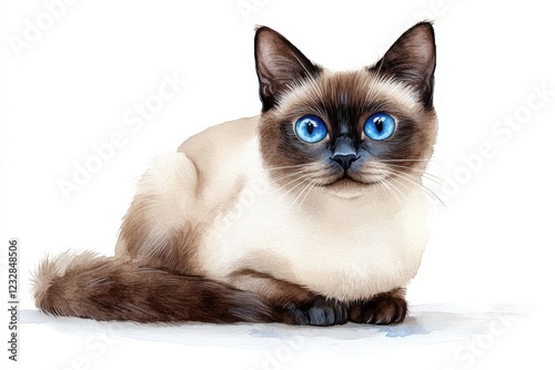 Elegant Siamese Cat with Bright Blue Eyes Sitting Gracefully