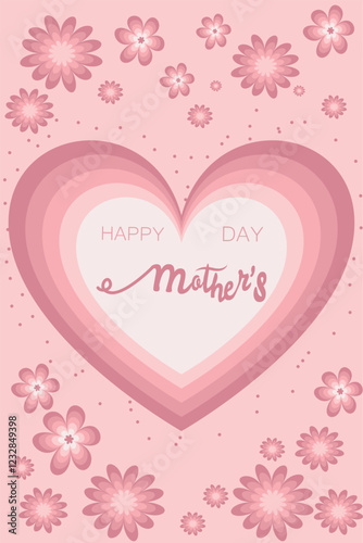 happy mother's day Stylized card with flowers and hearts. Vector image