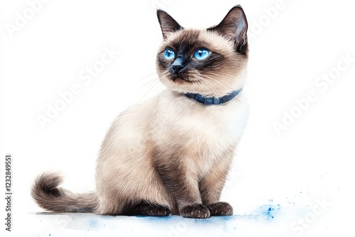 Elegant Siamese Cat with Bright Blue Eyes Sitting Gracefully