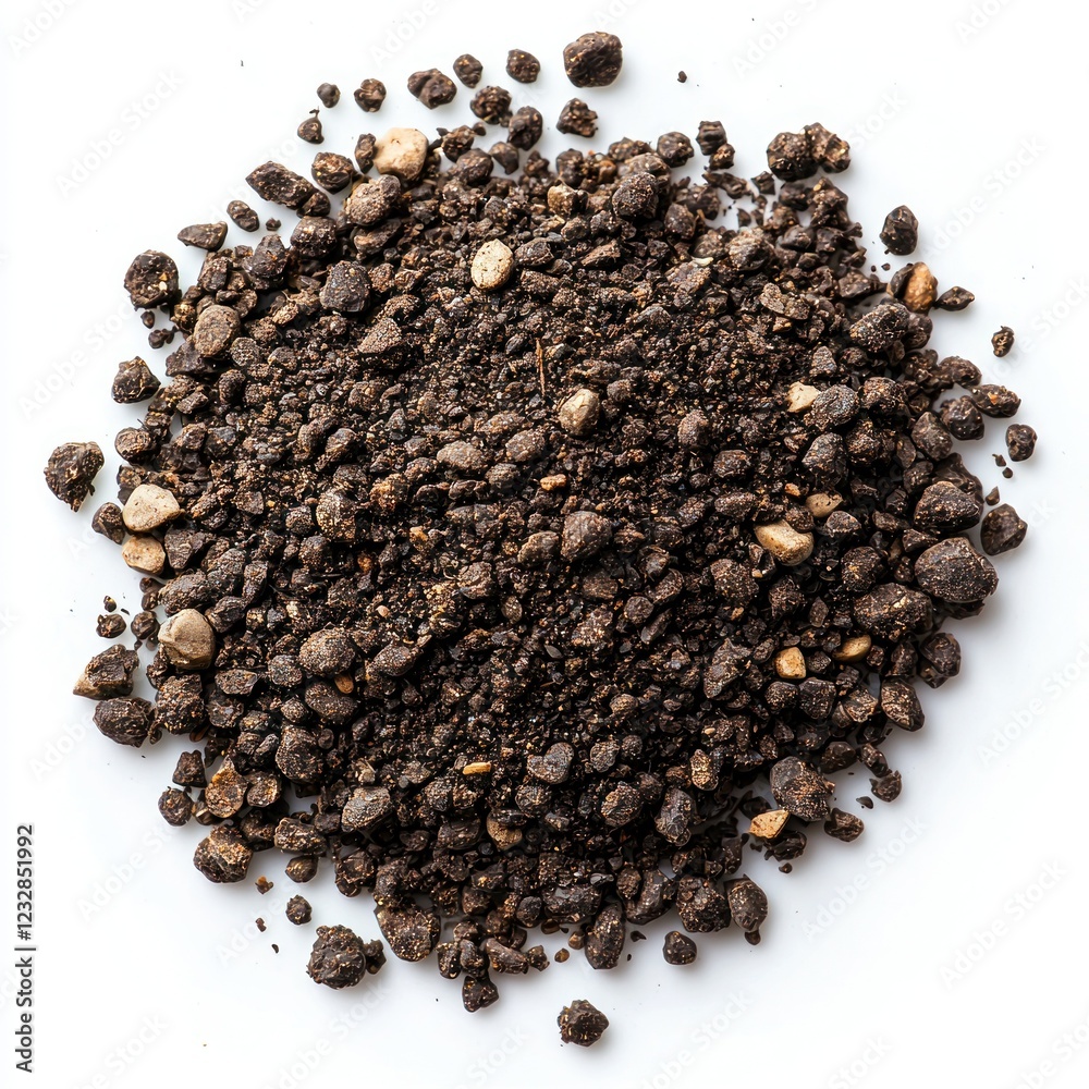 Dark soil pile isolated on white background for gardening Dark soil pile isolated on white background for gardening