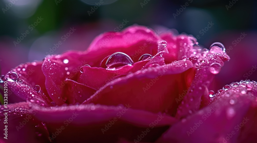 Dew-kissed pink rose closeup, garden background, nature beauty Dew-kissed pink rose closeup, garden background, nature beauty