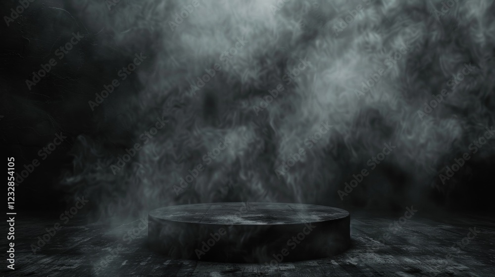 Fog In Darkness - Smoke And Mist On black background with podium Fog In Darkness - Smoke And Mist On black background with podium