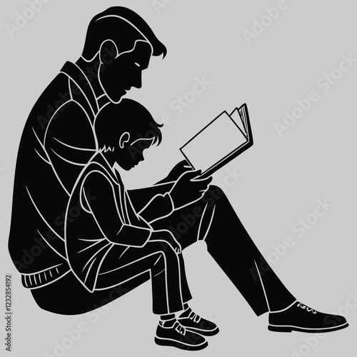 a parent reading to a child silhouette vector design art and illustration