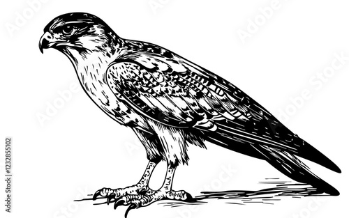 Black-and-White Cartoon Falcon Precision and Detail in Illustration, Sketch, No Background