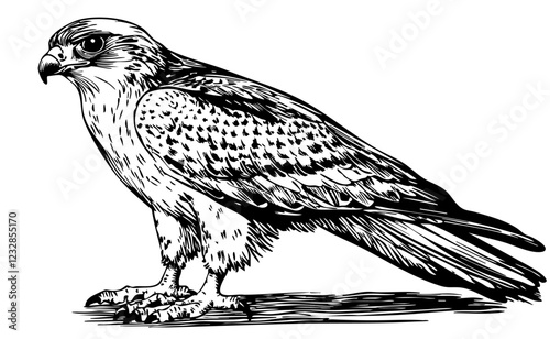 Black-and-White Cartoon Falcon Precision and Detail in Illustration, Sketch, No Background 