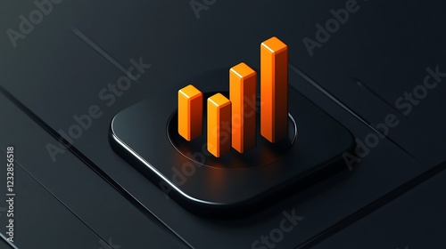 Minimalist financial services icon with a rising orange bar graph on a sleek black background evoking energy and modern financial advancement