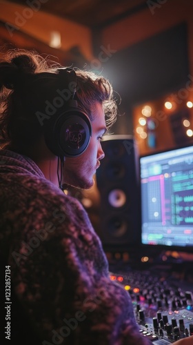 Working on a creative project while listening to music in a cozy indoor space