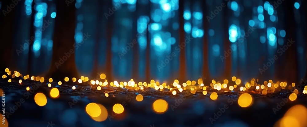 Obraz premium Enchanting forest, glowing ground, dark trees, fantasy background, nature scene