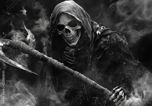 Grim Reaper in Smoke: A Monochrome Masterpiece of Death and Darkness