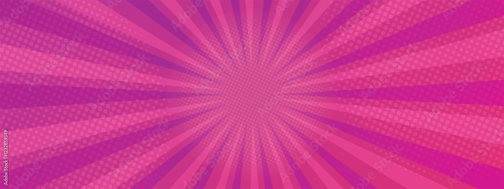 Pop art pink dotted background. Retro backdrop with sun rays in comic book style. Cartoon funny vector pattern. Sunburst halftone illustration. Pixelated overlay texture poster, banner. Pop art pink dotted background. Retro backdrop with sun rays in comic book style. Cartoon funny vector pattern. Sunburst halftone illustration. Pixelated overlay texture poster, banner.