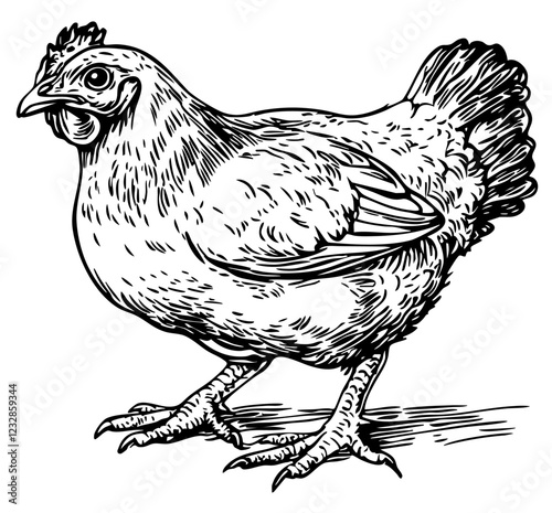 Detailed Cartoon Chicken Drawing Perfect for Design and Art Projects, Sketch, Transparent Background 