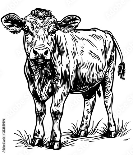 Detailed Cartoon Cow Drawing Perfect for Design and Art Projects, Sketch, Transparent Background  photo