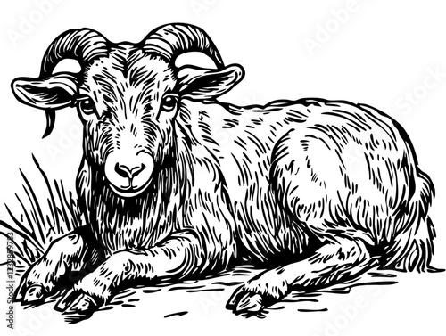 Detailed Cartoon Goat Drawing Perfect for Design and Art Projects, Sketch, Transparent Background 