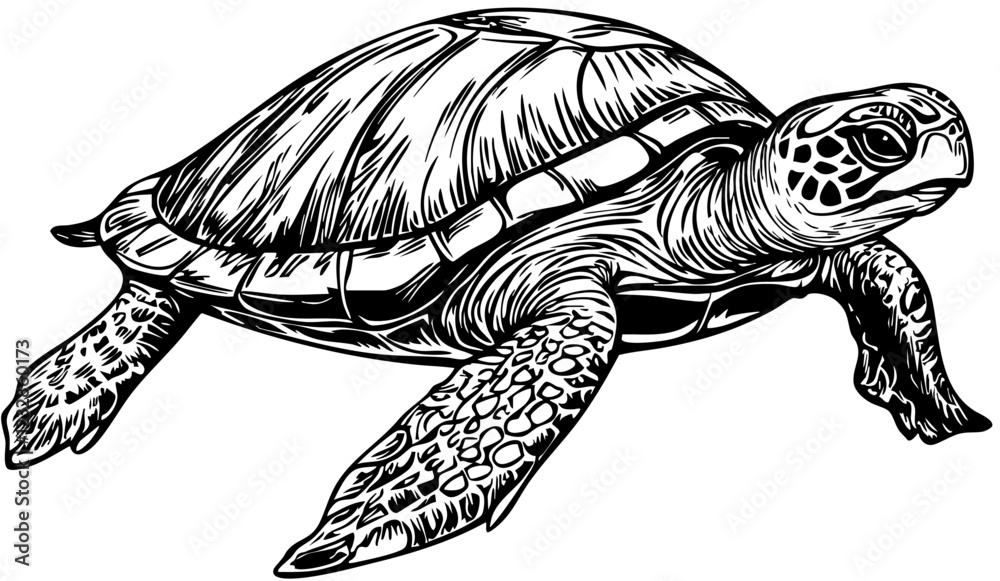 Fototapeta premium Detailed Sea Turtle Drawing Perfect for Design and Art Projects, Transparent Background, Sketch