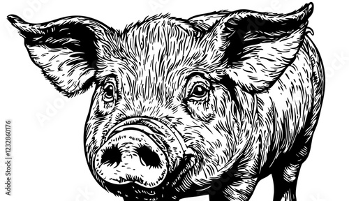 Wallpaper Mural Detailed Pig Line Drawing Beautiful Monochrome Artwork, Sketch, Transparent Background Torontodigital.ca