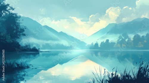 Serene Mountain Lake Reflecting Peaceful Sky