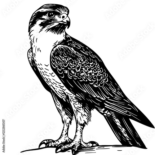 Elegant Illustration of Cartoon Falcon Monochrome Art in High Detail, Sketch, No Background