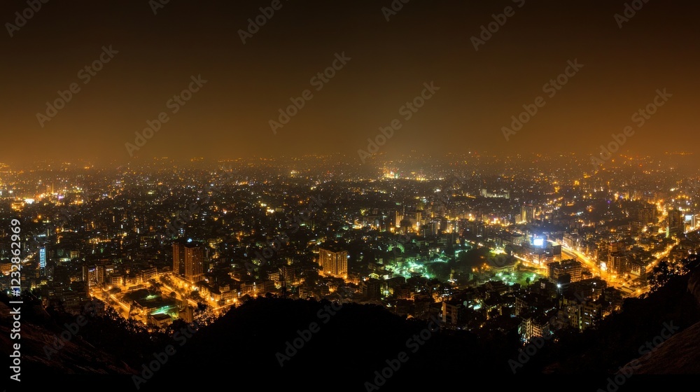 Night View of a City Skyline Illuminated with Lights Night View of a City Skyline Illuminated with Lights