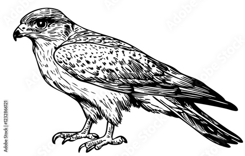 Intricate Cartoon Falcon Sketch A Classic Monochrome Representation, Sketch, No Background (2)