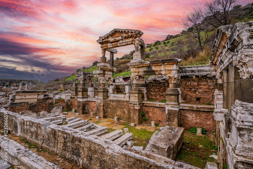 The Fountain of Trajan of Ephesus Ancient City in Turkey photo