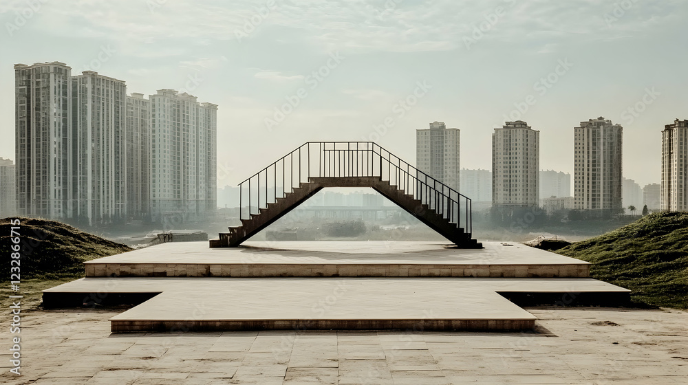 Modern stairway structure in urban park setting. Modern stairway structure in urban park setting.